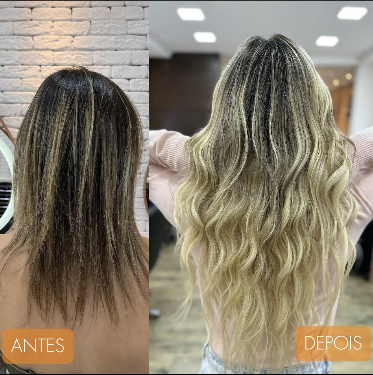 Antes e depois — Mega Hair + Loiro
