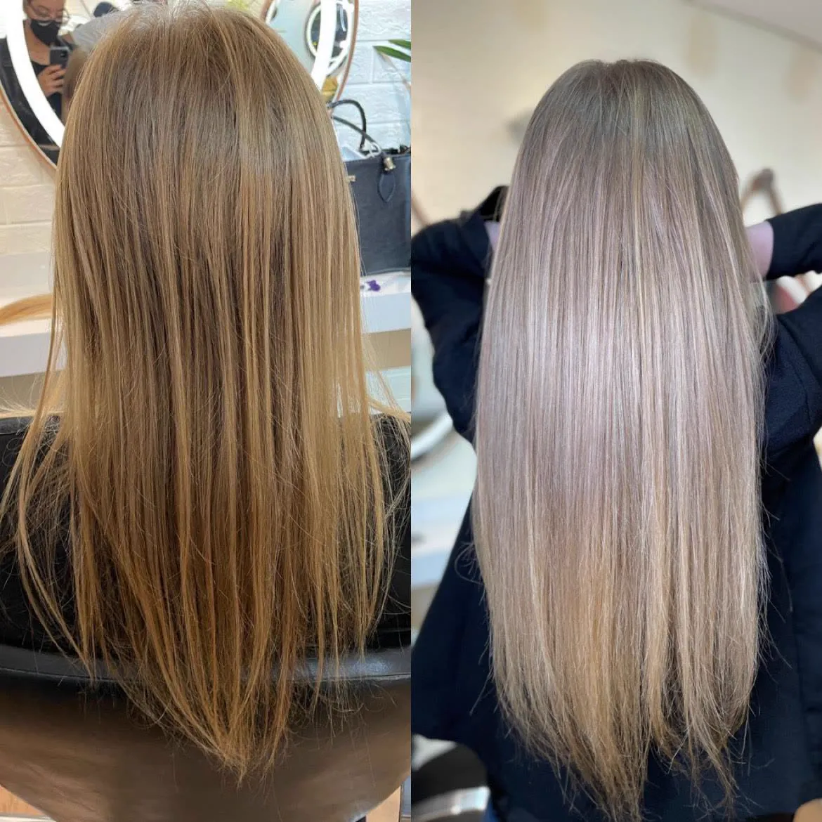 Antes e depois de mega hair em cabelo fino, com ganho de volume
